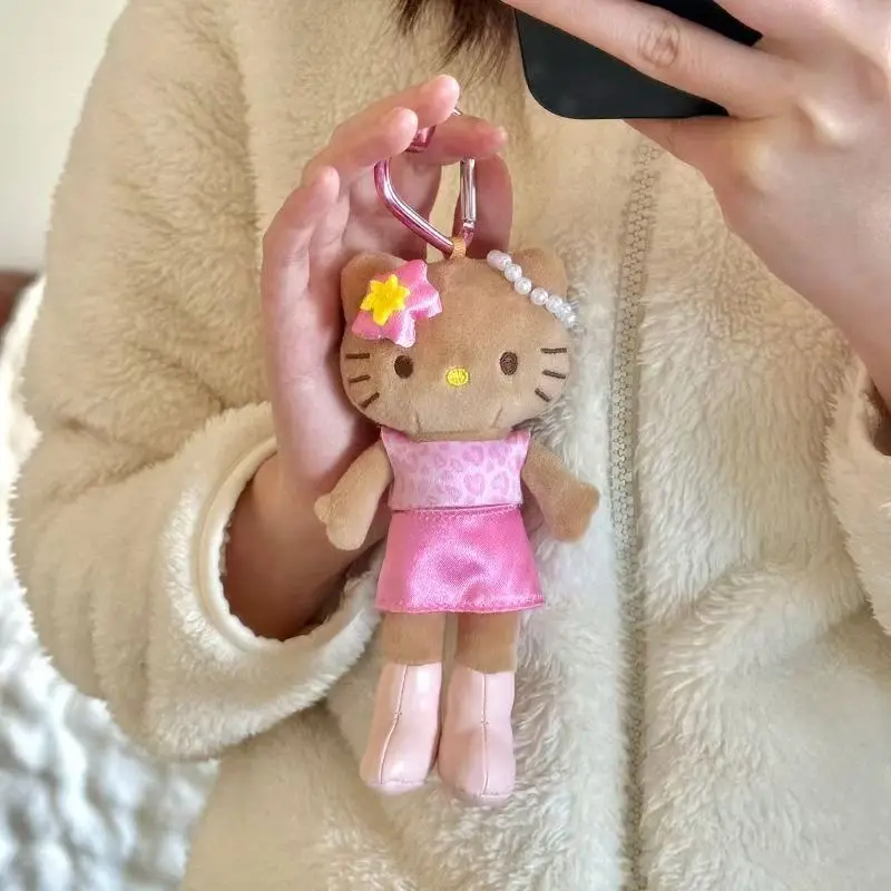 Hello Kitty 15 cm Leopardzi Wzór Długie Nogi Kt Pluszowy Wisiorek Anime Sanrio Dziewczęce Serce Śliczny Pluszowy Brelok Prezent dla Dziewczynek
