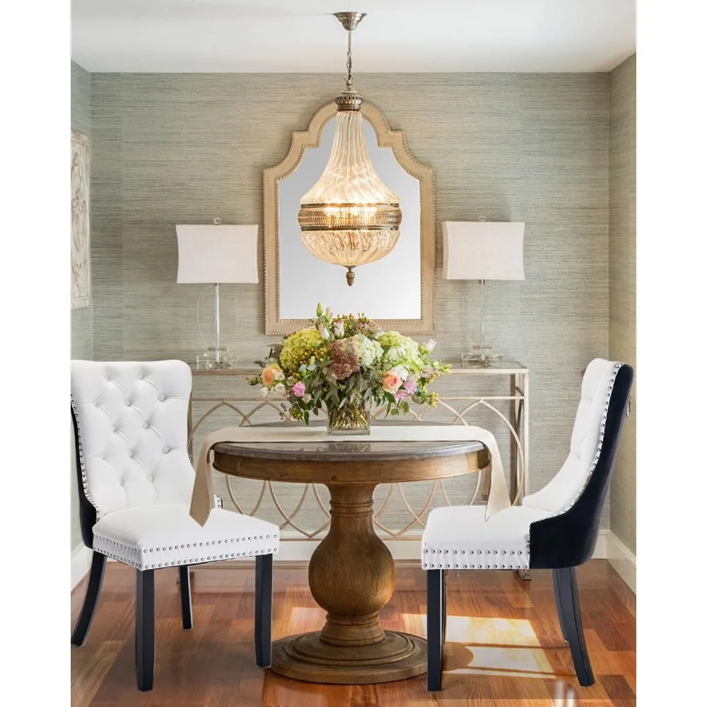 

Кожаный обеденный стул, набор из 2-х мягких тафтинговых стульев для столовой с отделкой в виде гвоздя и ножками из цельного дерева для кухни, Restauran