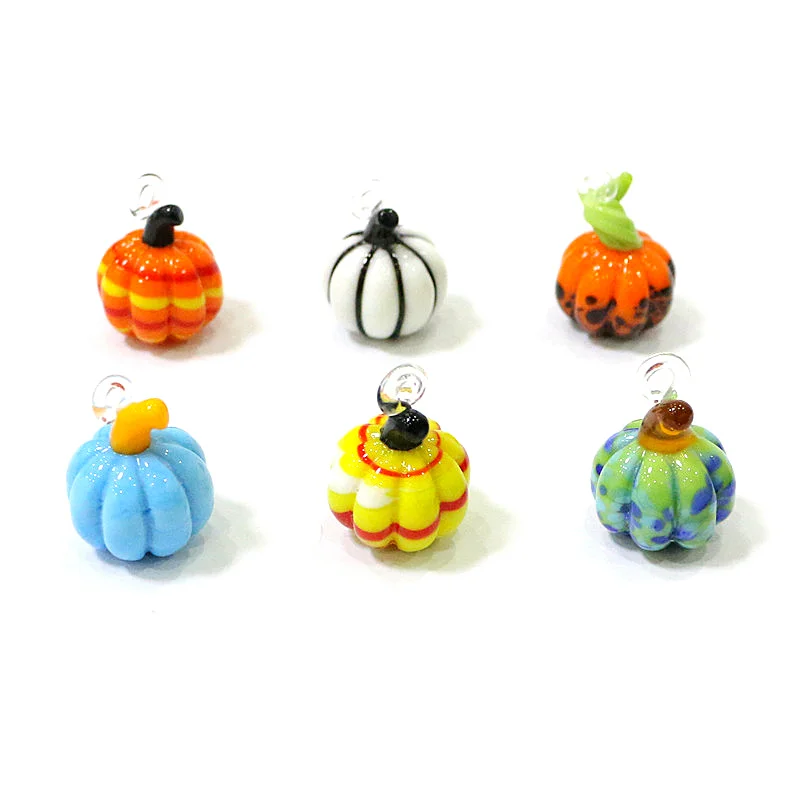 

6pcs Cute Mini Pumpkin Charms Glass Pendant Home Garden Hanging Decor Halloween Party Ornament Female Jewelry Making Accessories
