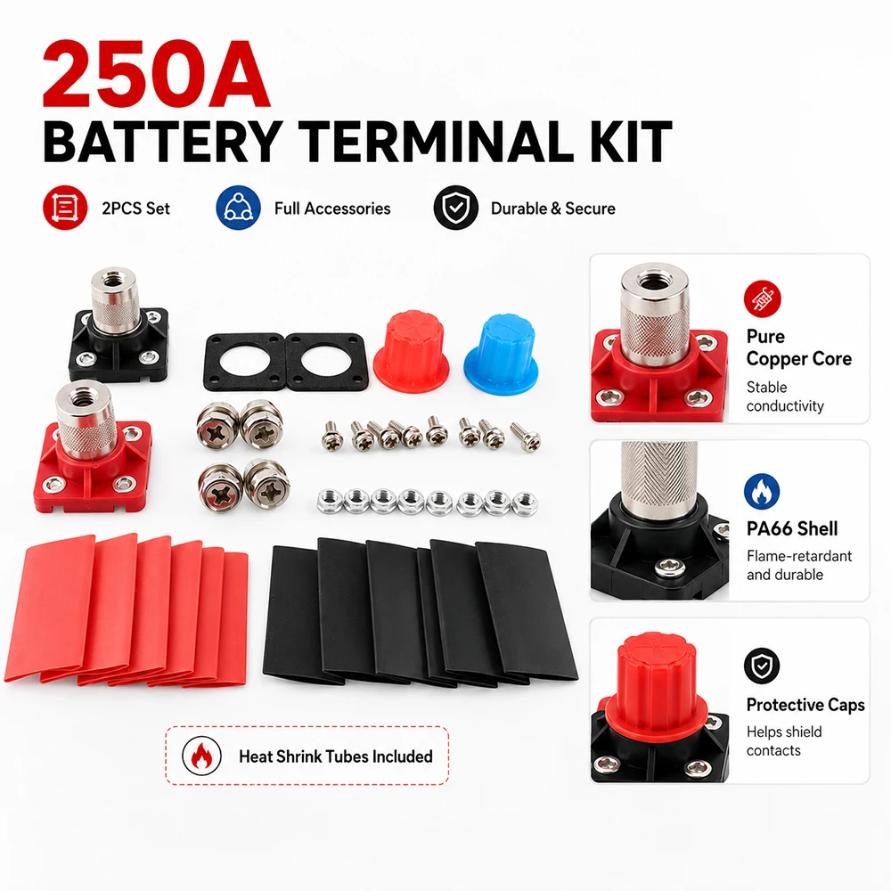 250A Battery Terminal Energy Storage Connector Parking Lead to Lithium 250A New Energy Forced Start Power Terminal Adapter 1PC