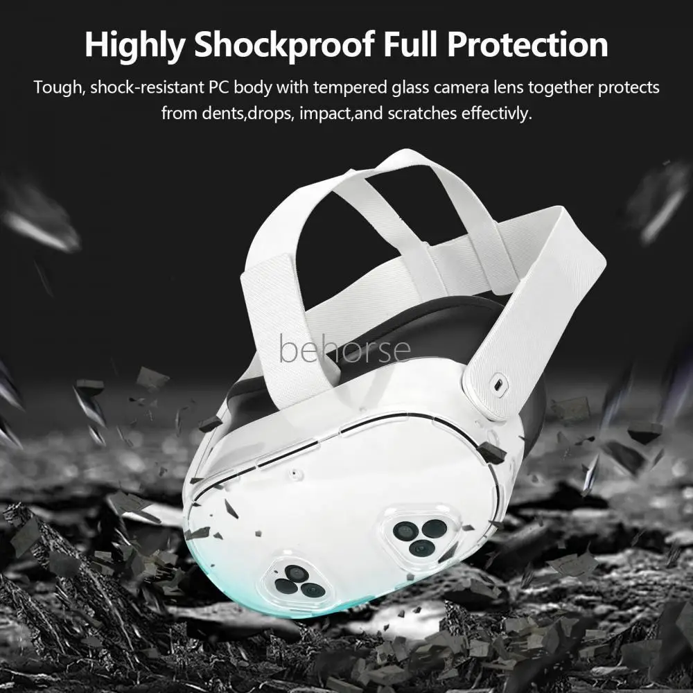 غطاء حماية شفاف لـ Meta Quest 3S VR Shell Case واقي سماعة الرأس غطاء شفاف مقاوم للصدمات ملحقات VR