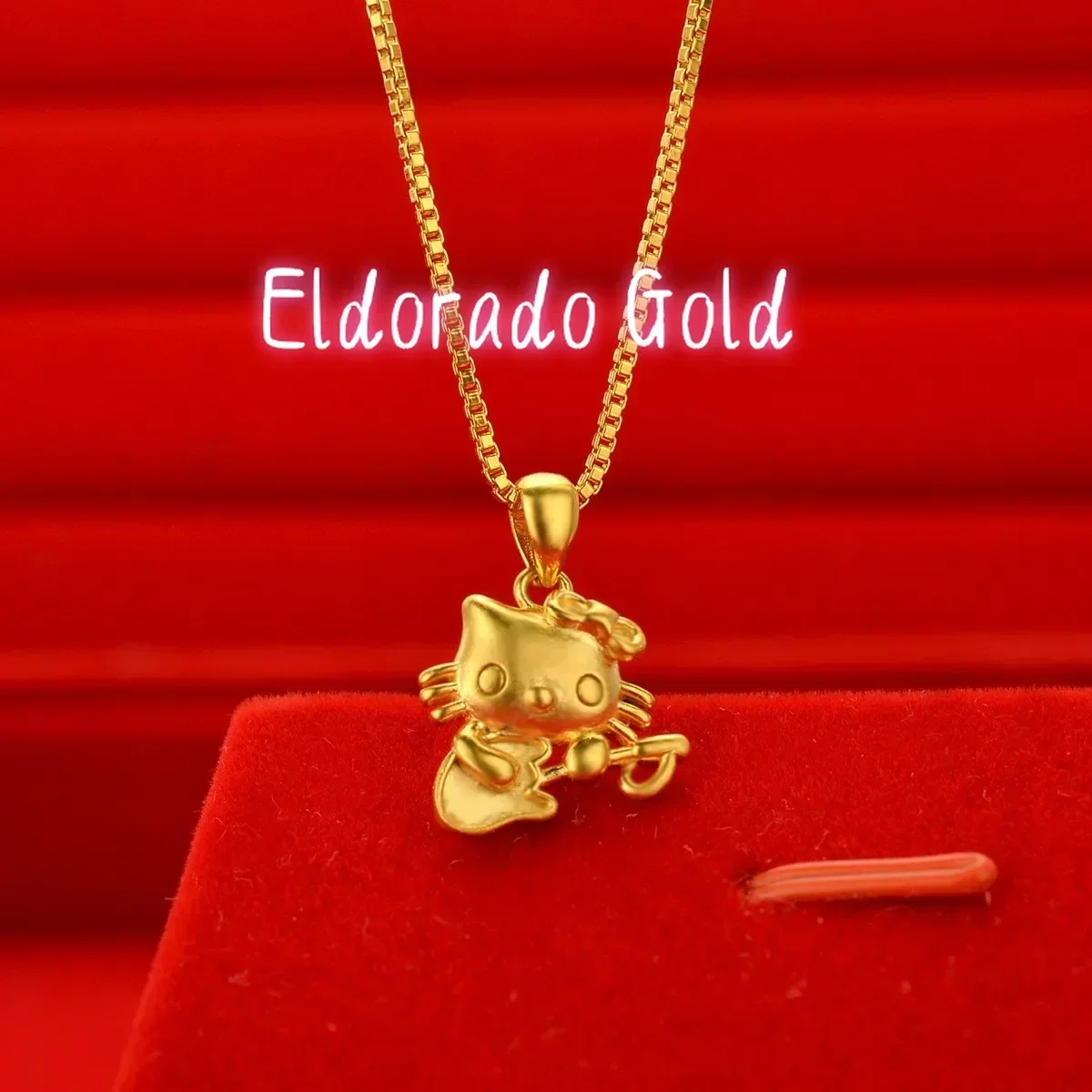 

Золотое колье Eldorado Gold Boutique AU999 для женщин, новая модная подвеска в виде гитары и кошки, маленький милый кулон, цепочка на ключицу из чистого золота 24K.