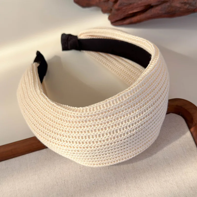 Retro Solid Color Wool Knitting Wide-brimmed Headband for Women Fashion Temperament Hair Hoop Female Party Hair Band Accessories