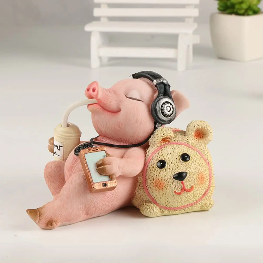 

Mini Pig Figurines Cute Resin Pig Statue Fine Workmanship Lucky Animal Garden Sculptures Statues for Micro Landscape Home Decor