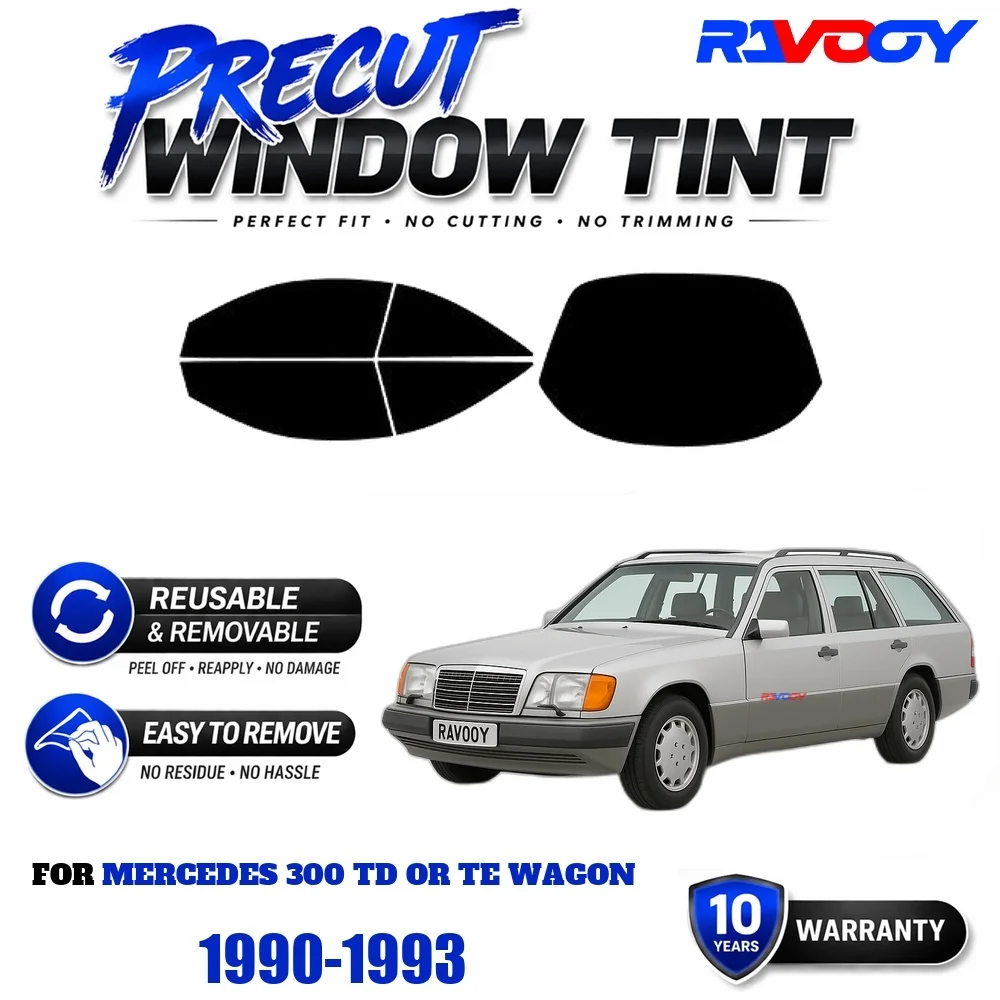 RAVOOY Precut Window Tint, Reusable Removable EPU Film, Custom Fit for Mercedes 300 TD or TE Wagon 1990-1993, UV Heat Protection
