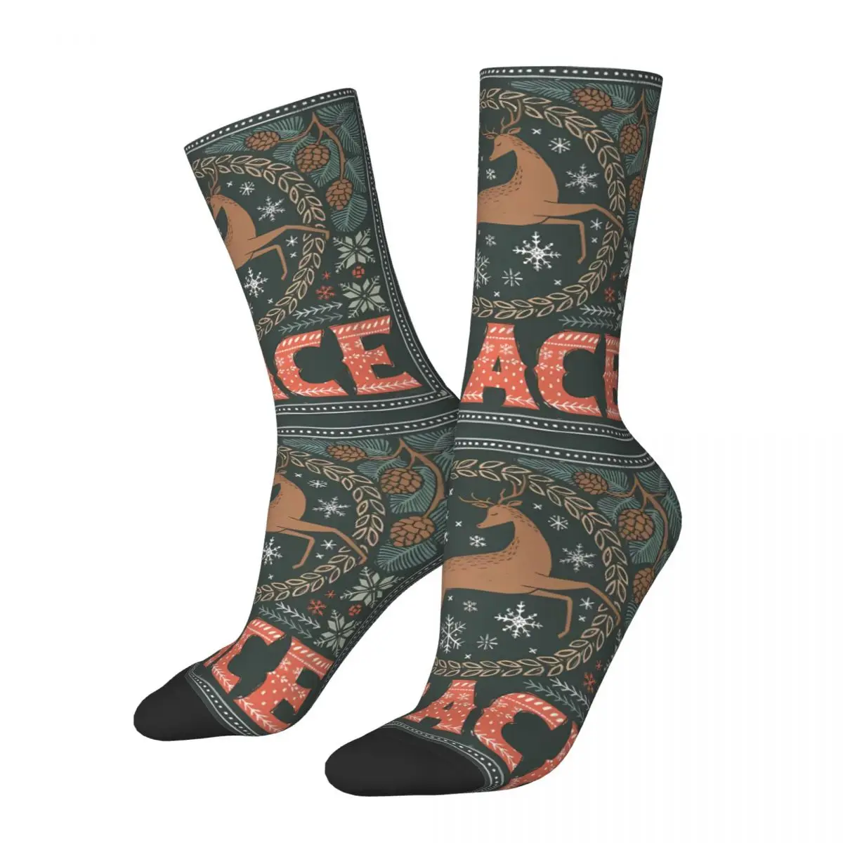 

Funny Men's Socks Forest Deer Peace Retro British Folk Harajuku Crew Sock Gift Pattern Printed