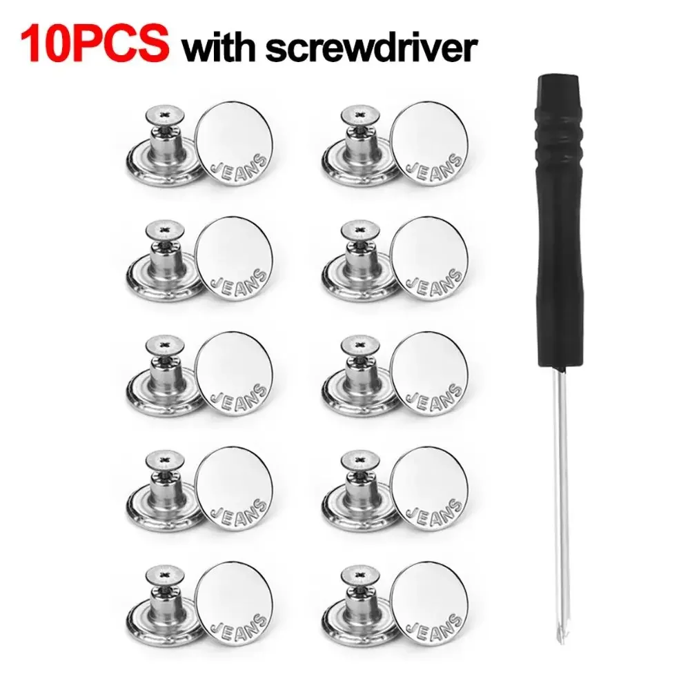 10 stuks/verpakking 17mm verstelbare spijkerbroek tailleverlenger knopen zonder spijkers, afneembare kledinggespen met gratis schroevendraaier inbegrepen