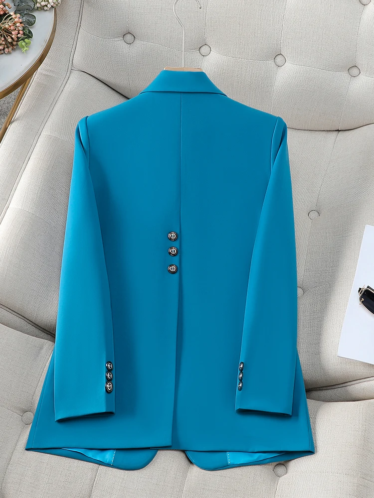 Fashion Autumn Winter Women Blazer Black Coffee Blue Female Long Sleeve Single Button Ladies Casual Jacket Coat