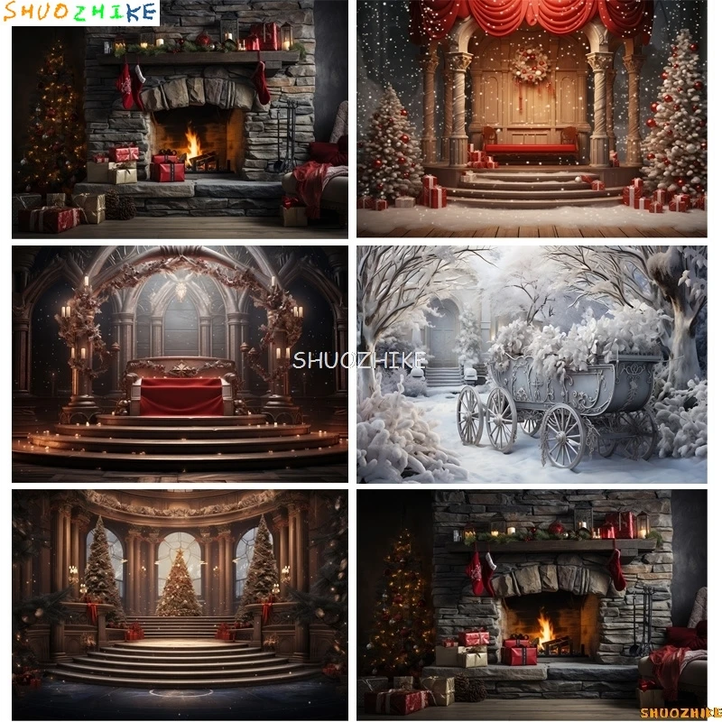 

Merry Christmas Background Cosy Living Room With Xmas Tree Decoration Snow New Year Winter Holiday Photography Backdrops XM-04