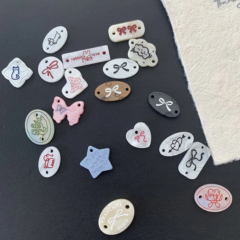10pcs Resin Imitation Shell Clothing Label Decor Buttons Angel Cherry Bow Cartoon Letter Bead for Shirt Sweater Hat Accessories
