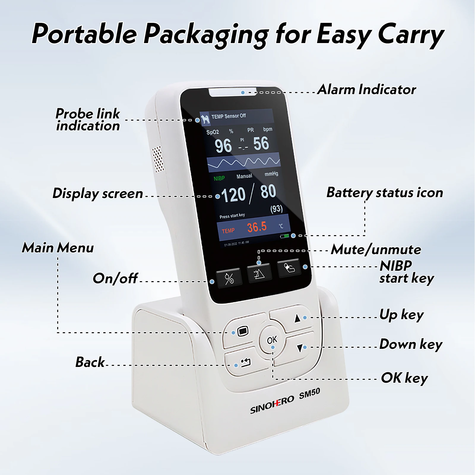 Mexico Warehouse Handheld Vital Signs Monitor Hospital Clinical Portable Rate Patient Monitor SPO2 PR NIBP TEMP Human Pediatric