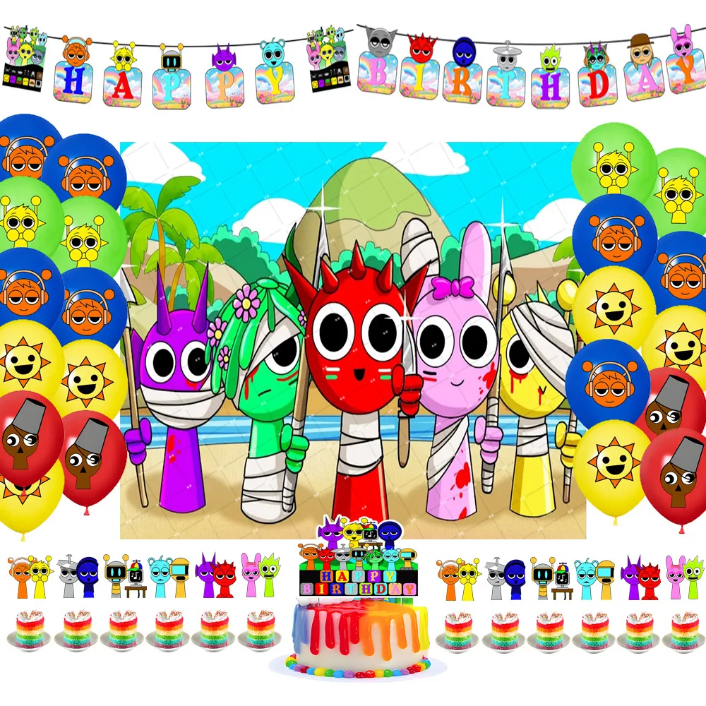 

Incrediboxes-Sprunki Theme Children's Birthday Party Decoration Latex Balloons Backdrop Cake Topper Baby Shower Banner Supplies