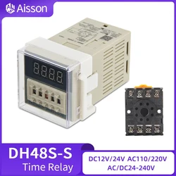 DH48S-S Digital Delay Time Relay Repeat Cycle SPDT Programmable with Socket Base 0.1s-990h AC 110V 220V DC 12V 24V Din Rail