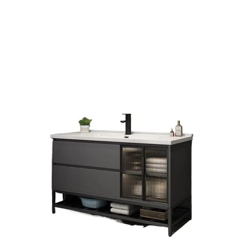 

Modern simple smart bathroom cabinet glass door toilet wash basin solid wood face ceramic integrated