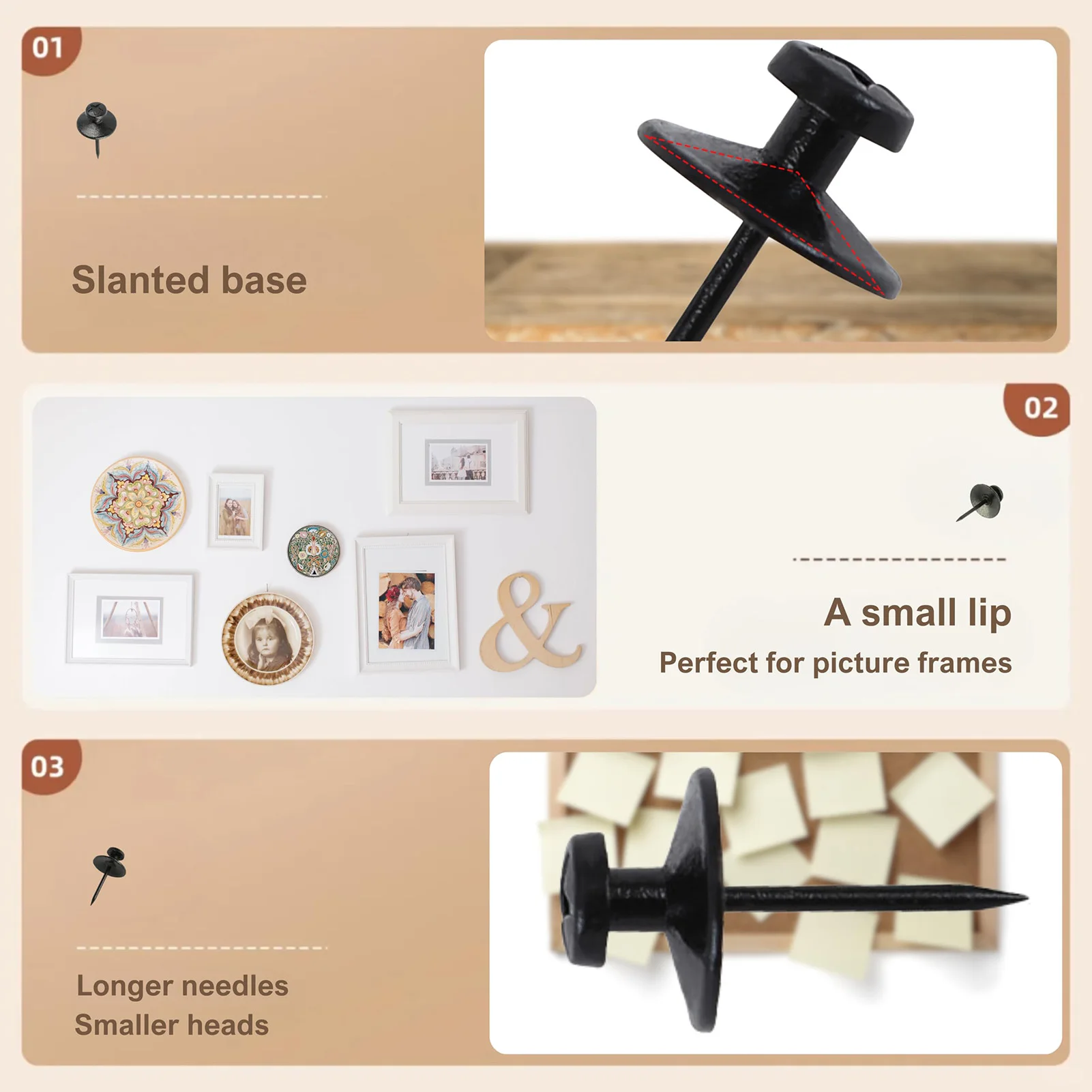 100pcs Black Thumb Tacks with Long-Term Durability Wall Picture Versatile Hangers Suitable for Professional Decorator