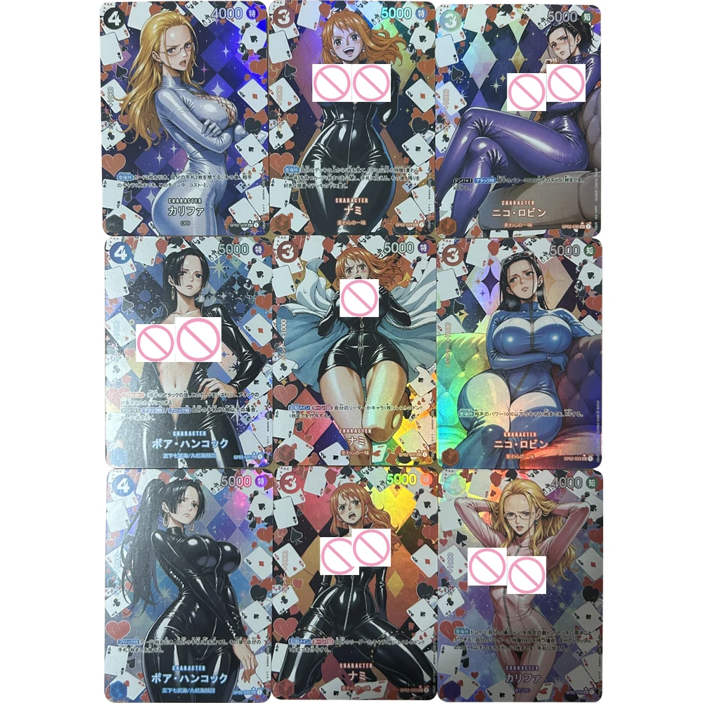 

9Pcs/set Anime OPCG Sexy Collection Cards Nami Boa Hancock Refractive Color Flash Card Big Chest Beauty Gifts 63*88mm