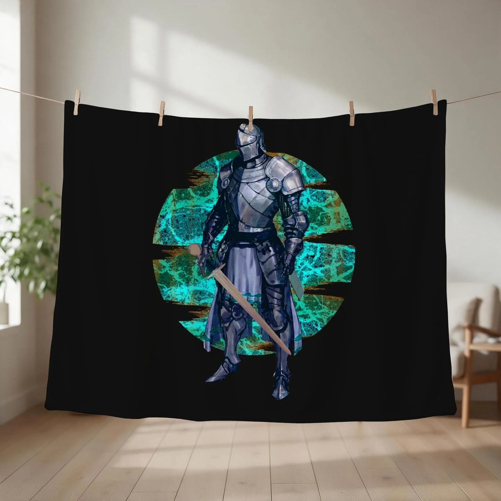 Knight Medieval armor and sword Throw Blanket couch cozy soft plush fuzzy picnic outdoor blanket