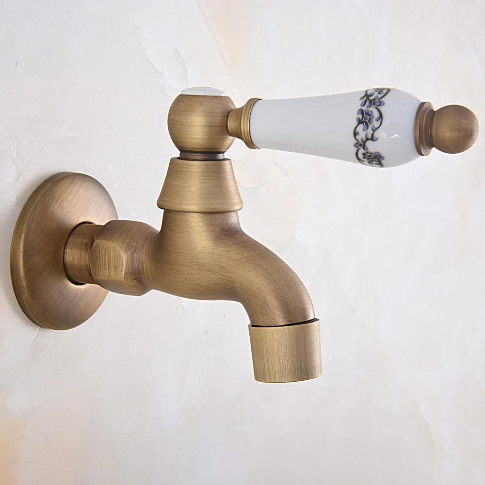 Vintage Antique Brass Faucet Bathroom Wall Mounted Single Cold Water Tape for Kitchen Sink Mop Pool Outdoor Garden Faucet zav319