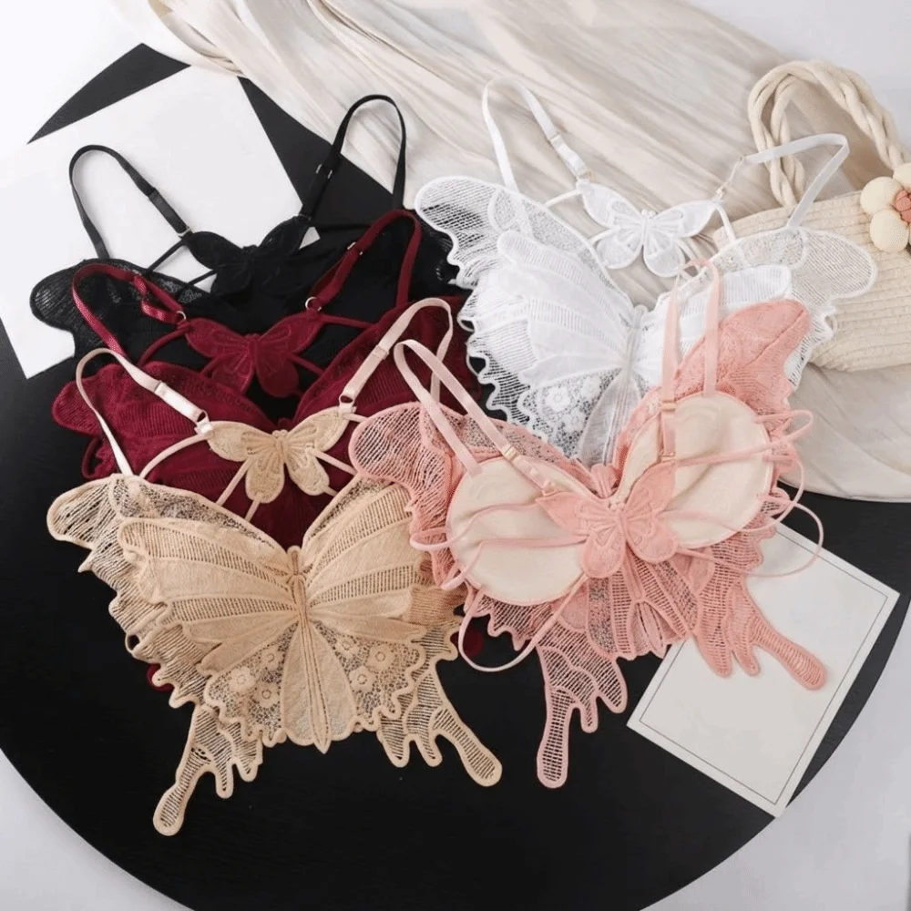 

Chic Backless Butterfly Bras Slim Fit Korean Style Lace Camisole Flower Padded Hollow-out Vest Tops Beach Wear