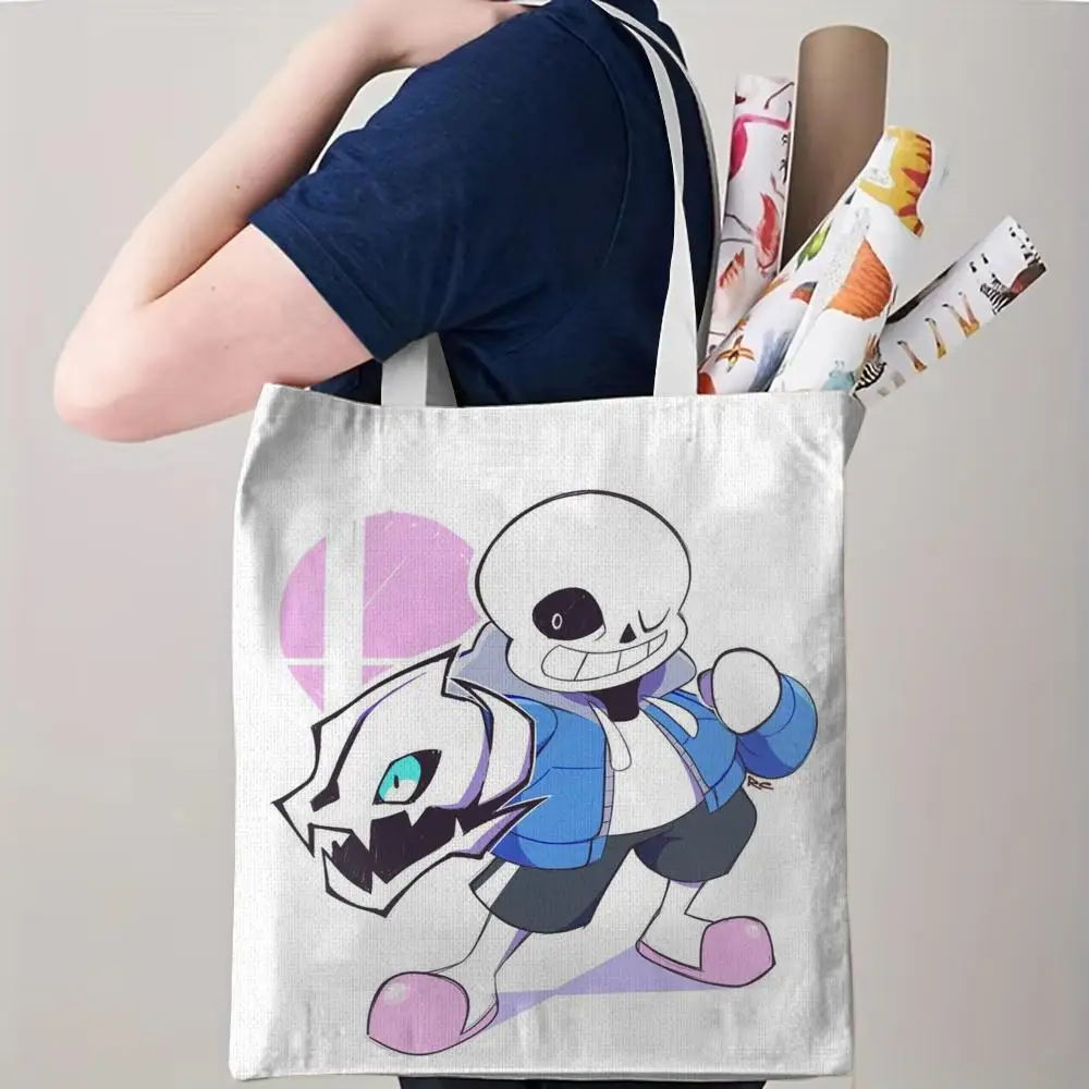 Game U-Undertale Storage Bags Canvas Double-Sided Print Beach Bag Durable Handbag Shoulder Travel Bag Gift