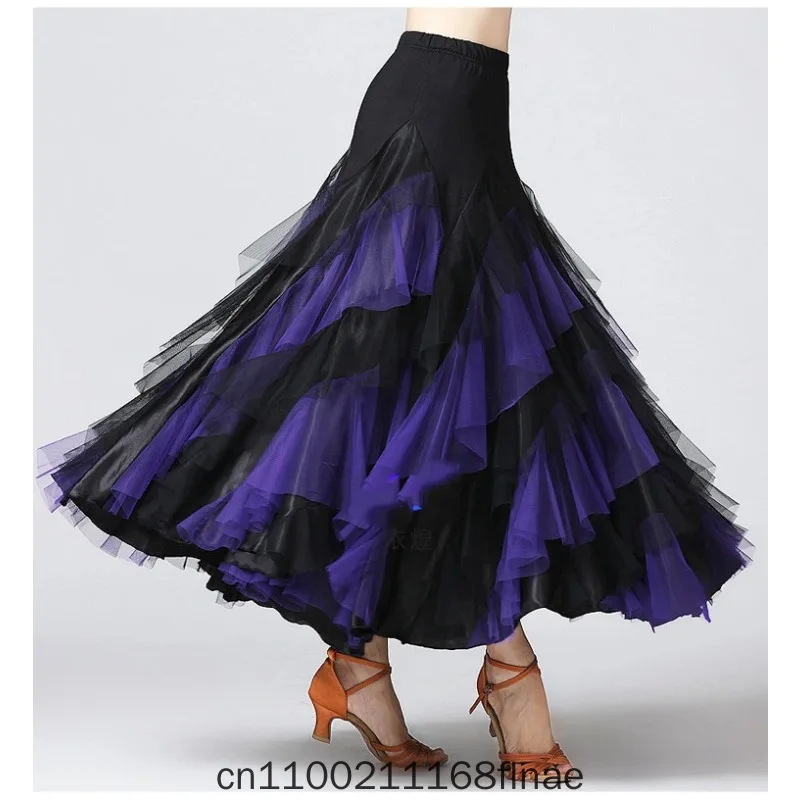 New Splicing Mesh Contrasting Color National Standard Social Modern Dance Skirt Waltz Women's Table Performance Suit