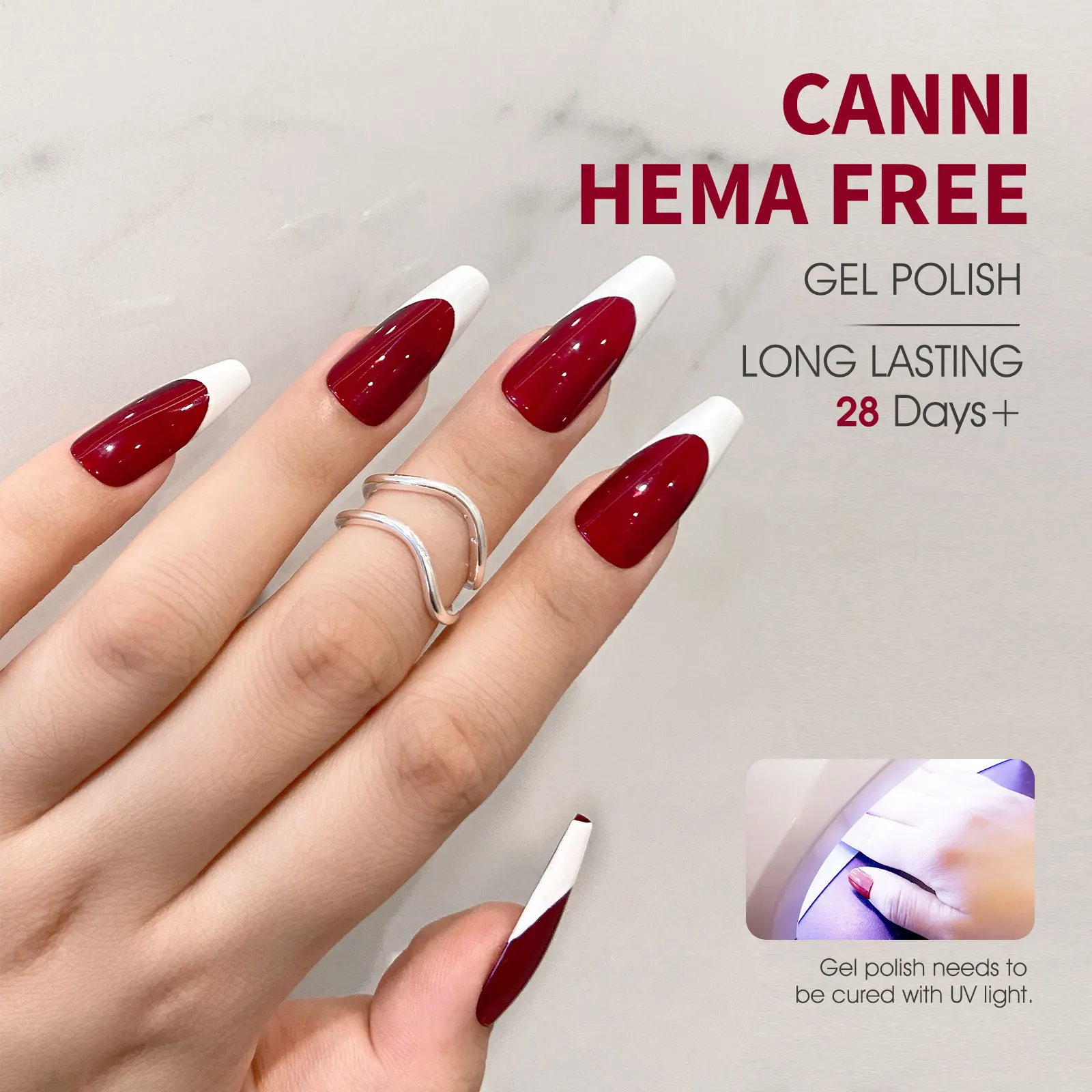 CANNI TPO/Hemmenfreier Nagelgellack, weihnachtliche rote Farbkollektion, semi-permanenter Gel-Lack, 9 ml, französisches, wunderschönes Farbgel – Detail 6