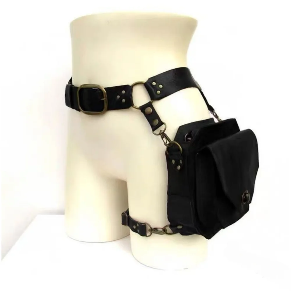 Y2K Punk Retro PU Square Waist Bag Small Square Hip Packs For women's Crossbody Cross Multi-function Leg Phone Pouch Belt Bag