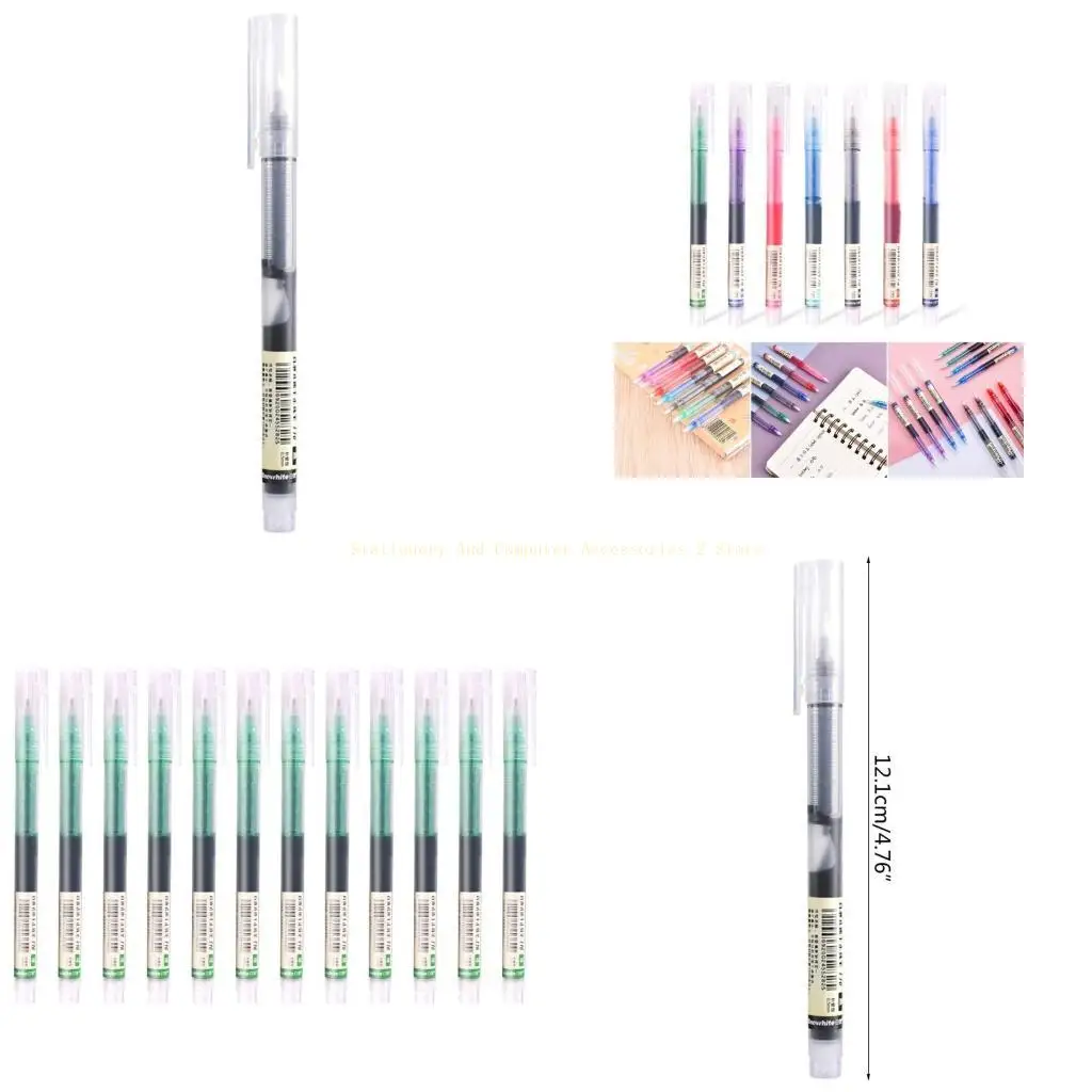 

12 Pcs Multicolour Gel Pen Straight Liquid Ballpoint Pen Quick Dry Pens Student Stationery Fine Tip Marker Pens