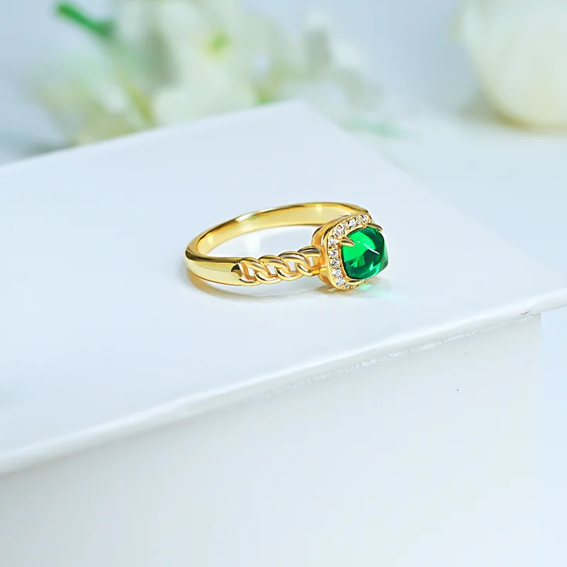 Light luxury green sugar tower 925 silver simple ring inlaid with high carbon diamond temperament versatile for women