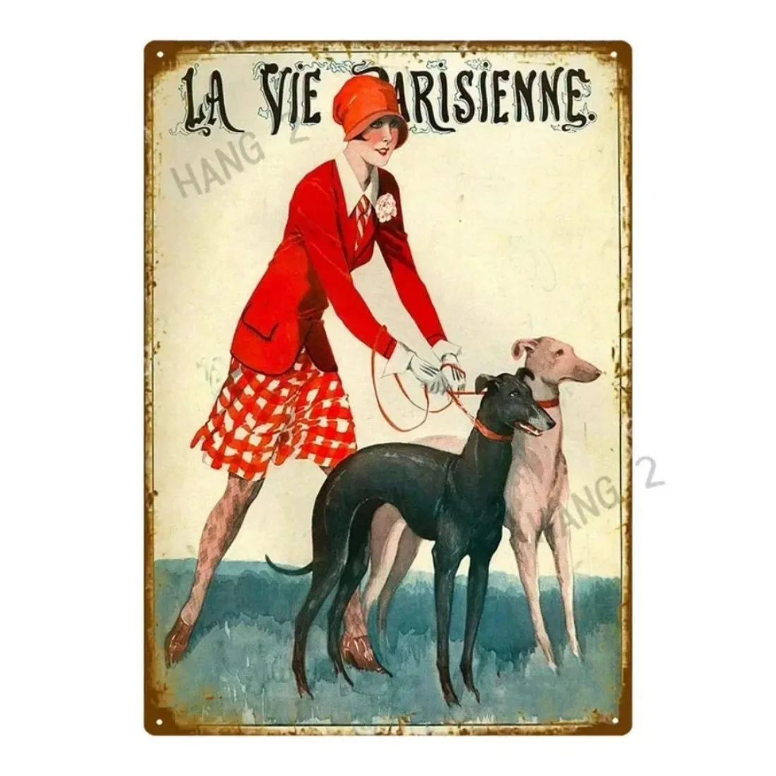 Retro Greyhound Pin Up Metal Tin Sign - Girls Fell in Love Poster Style, Decor for Bar, Garage & Home