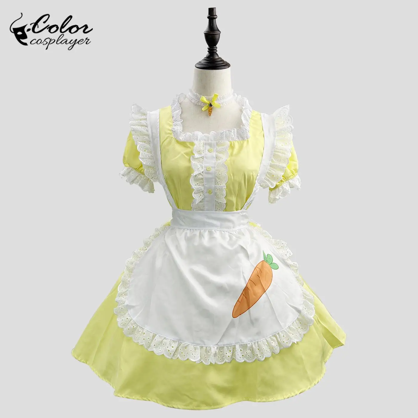 Color Cosplayer Yellow Maid Dress with Apron Coffee Servant Dress Up Square Neck Anime Lolita Cosplay Costume Women Uniform