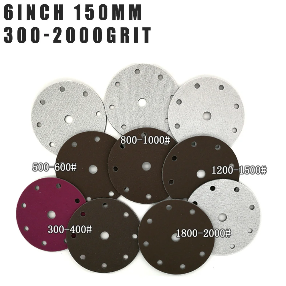 

6 Inch 9 Hole Sponge Disc Red Sandpaper Abrasives Flocking Aluminum Alloy Mold Line Plastic Parts Sanding 150MM 300-2000 Grit