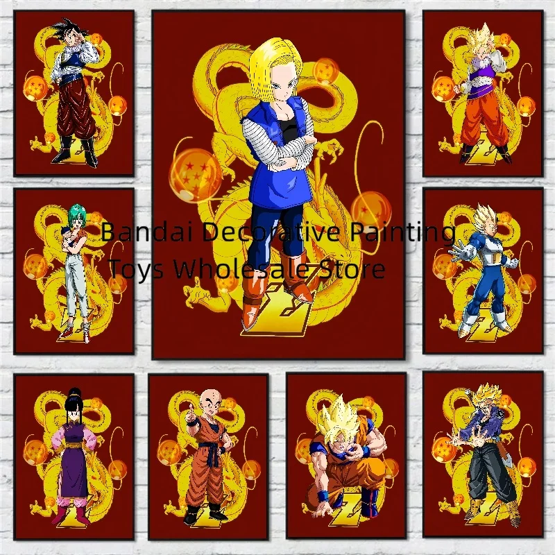 

Vintage Anime High Quality Dragon Ball Z Figures Super Saiyan Goku Gohan Vegeta Art Canvas Painting Poster Decorative Paintings