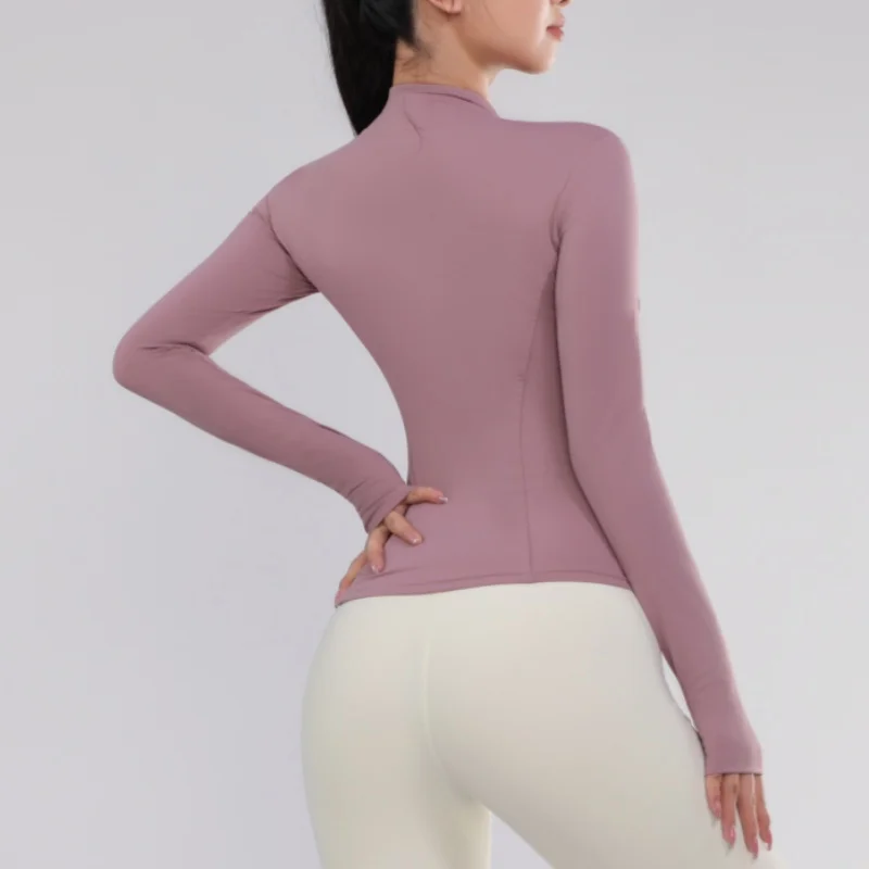 Quick Dry Stand Up Collar Fitness Jacket for Women Slim-Fit Zipper Yoga Wear Long Sleeve Breathable Running Sports Cycling Top