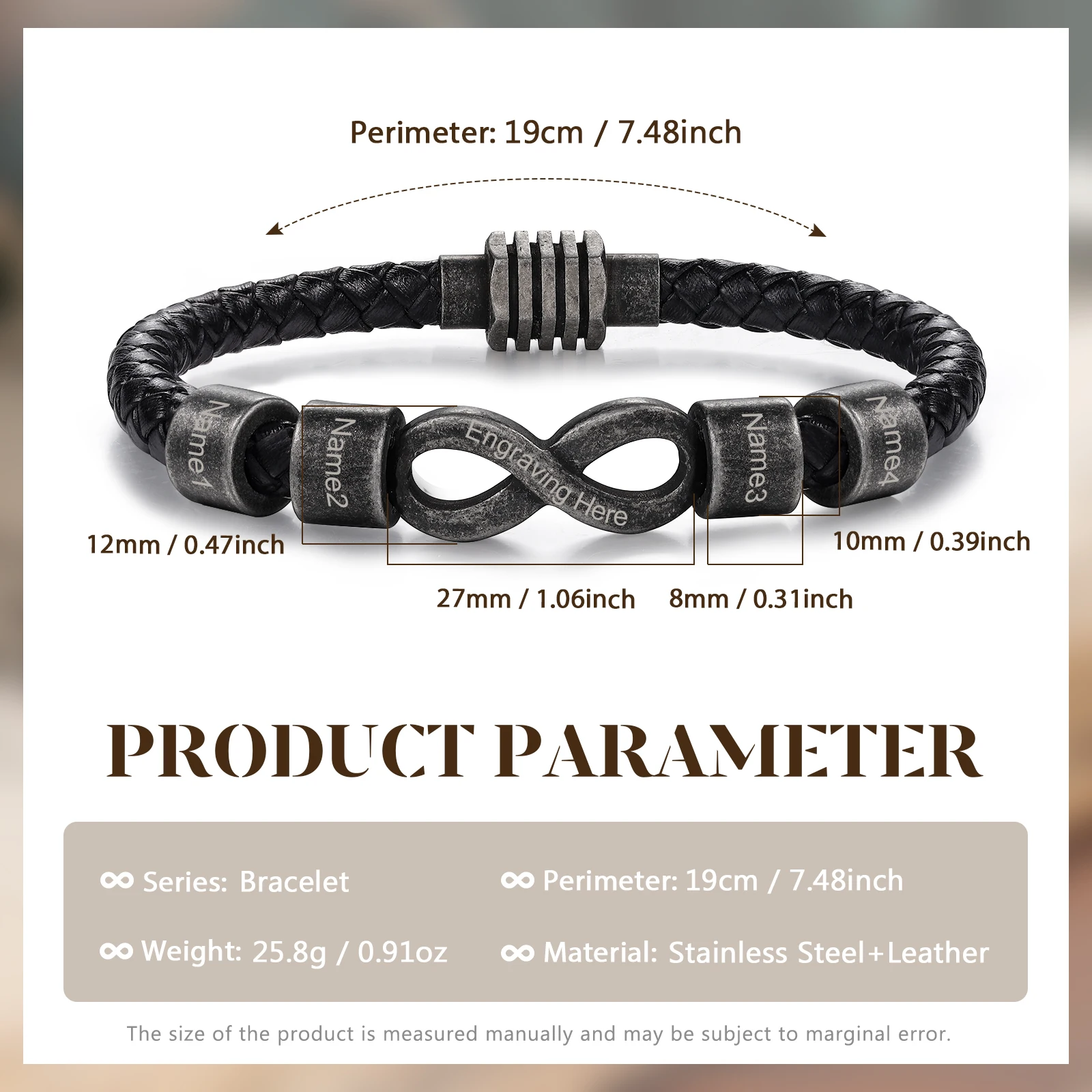 Vintage Customized Infinity Leather Bracelets for Men Personalized Engraving Name Bead Bracelet Fathes Day Gift for Birthday