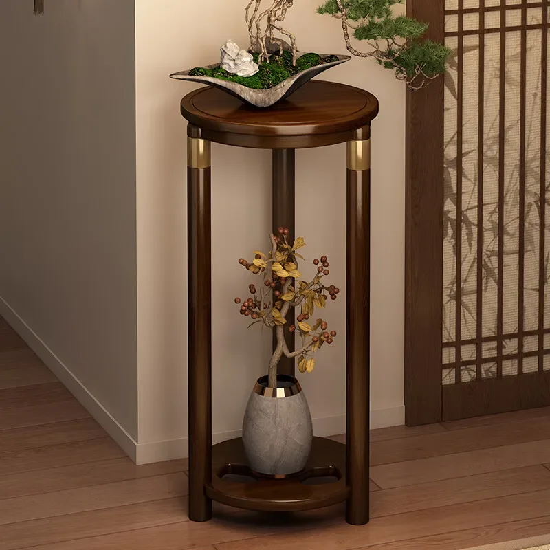 Chinese-style round flower rack, living room floor-to-ceiling rack, balcony flower table, indoor multi-layer flower pot rack