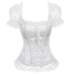 Fashion Women Corset and Bustiers Tops with Lace Sleeves Vintage Style Victorian Retro Overbust Burlesque Sexy Corselet Vest