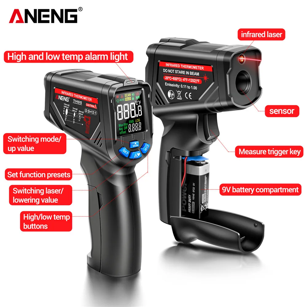 ANENG TH05 Digital Infrared Thermal Imager IR laser Sensor Gun Circuit Industrial Testing Floor Heating Tube Temperature Tester