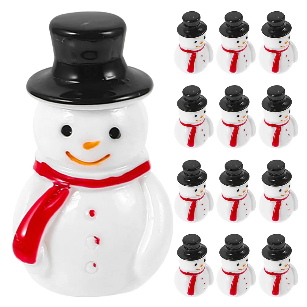 24Pcs Christmas Mini Resin Snowman Decorations Flat Top Hat Tiny Snowmen for Holiday Party Micro Landscape Tabletop Decor