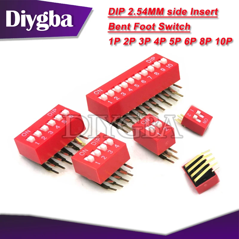 5PCS DIP Switch 2.54MM DA-02 1/2/3/4/5/6/8/10P Horizontal Dial 90 Degrees Plug-in Side Insert Bent Foot Switch