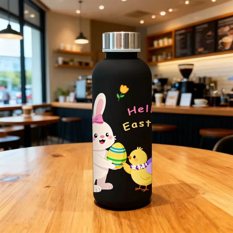Garrafa de água com padrão de patinho e coelho de desenho animado impressa em 3D - Textura estereoscópica fofa, resistente ao desbotamento, à prova de arranhões, à prova de vazamentos