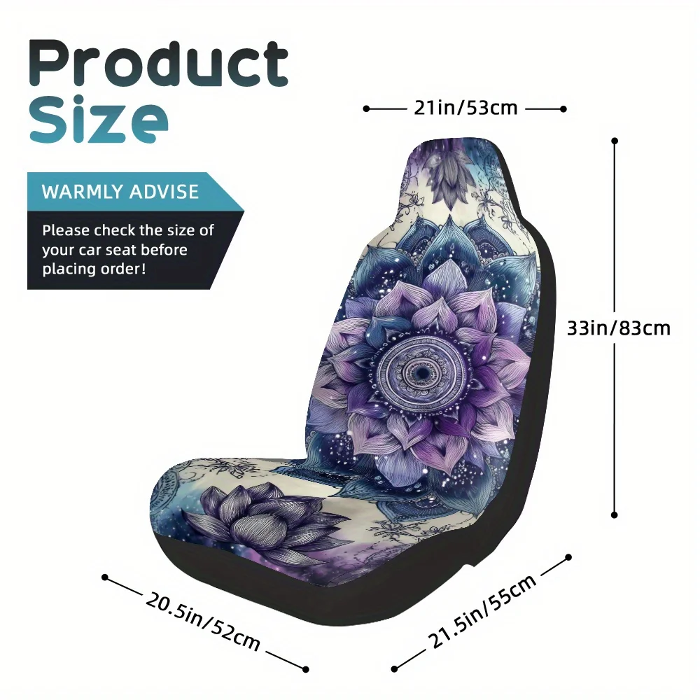 2pcs Mandala Floral Geometric Spiral Blossoms Car Seat Covers - Soft Washable Polyester, Universal Fit For SUV, Sedan, Truck, Mo