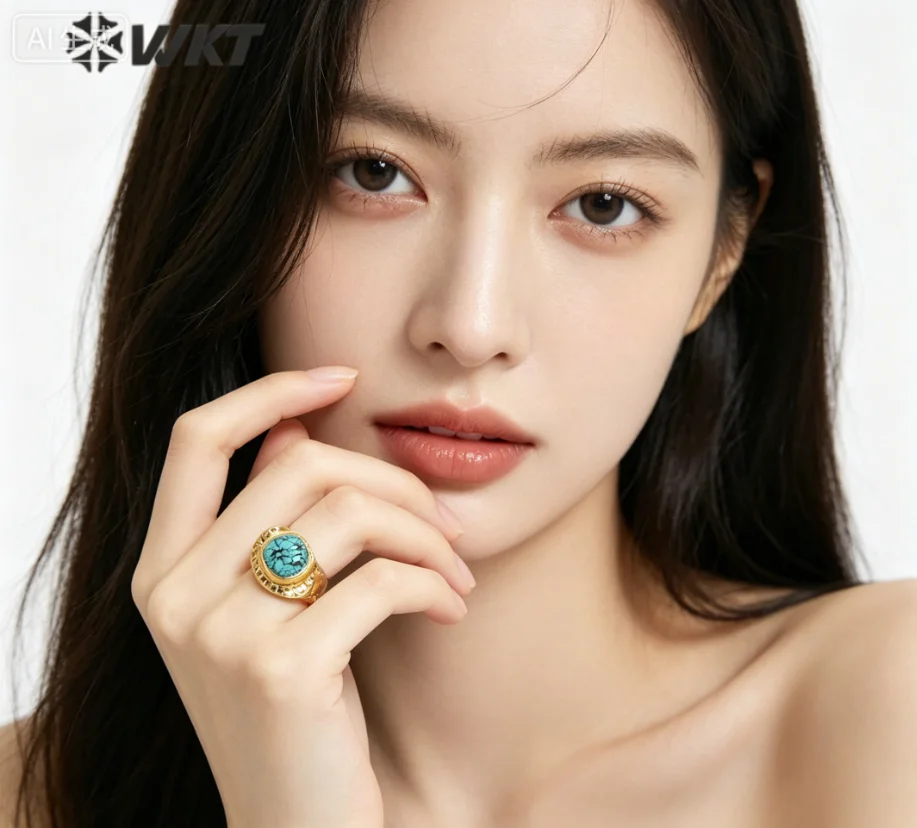 

WT-R473 Wholesale New Arrival Yellow Brass Big Ring Natural Turquoise Vintage Exaggerate Banquet Party