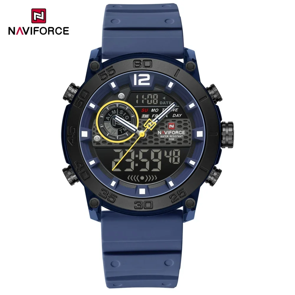 New NAVIFORCE Quartz Stopwatch Multifunctional Men's Lightweight Sports Wrist Watch Dual Display Time Night Light Boy's Watches