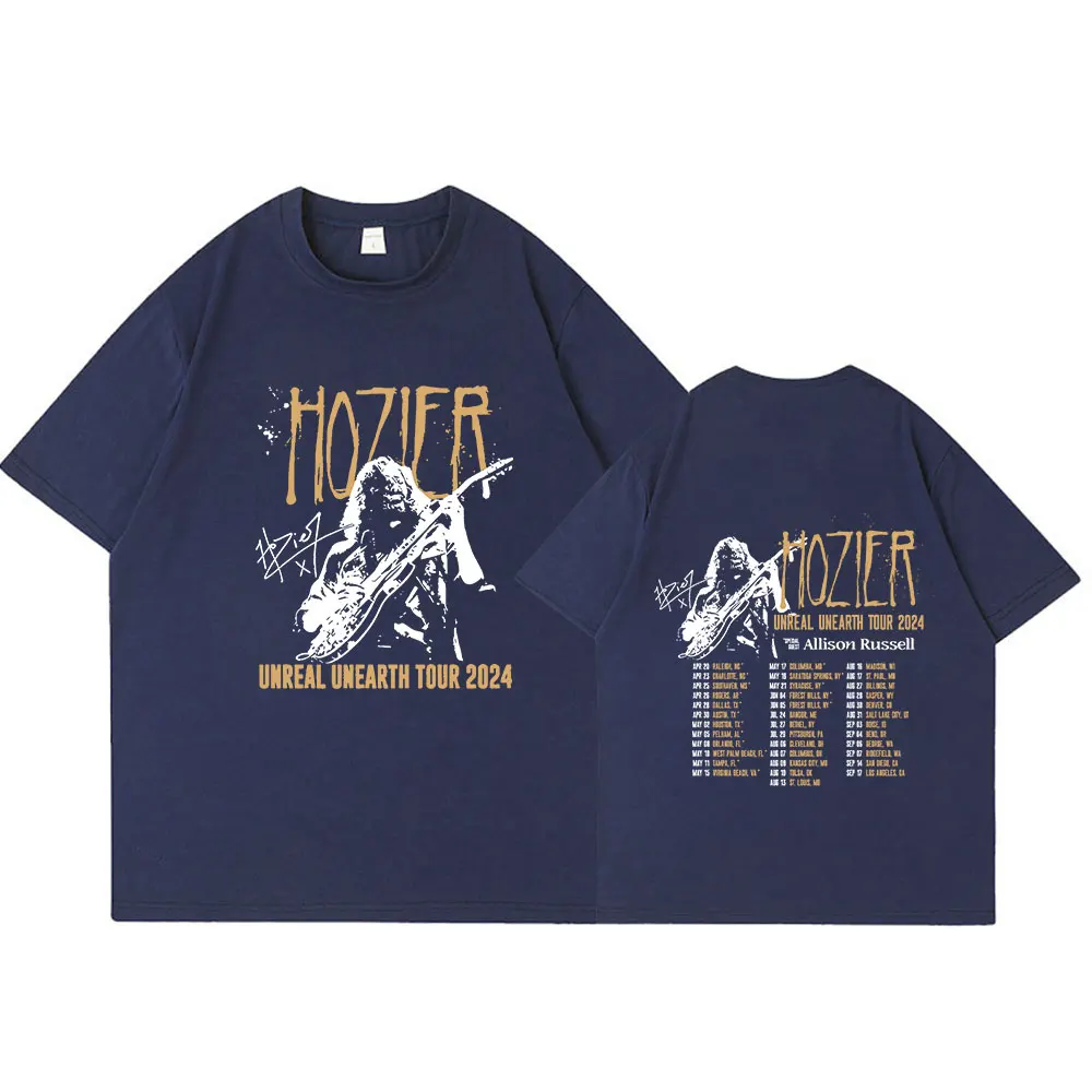 Hozier Unreal Unearth Unheard Tour 2024 T Shirts Men Women Fashion Vintage Oversized T-shirts Cotton Casual Short Sleeve T-shirt