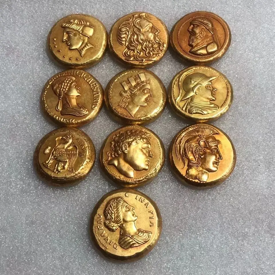 Exquisite Archaize Greek Copper Gilt Gold Coin And Gold Ingot 10-piece Set / Random Delivery