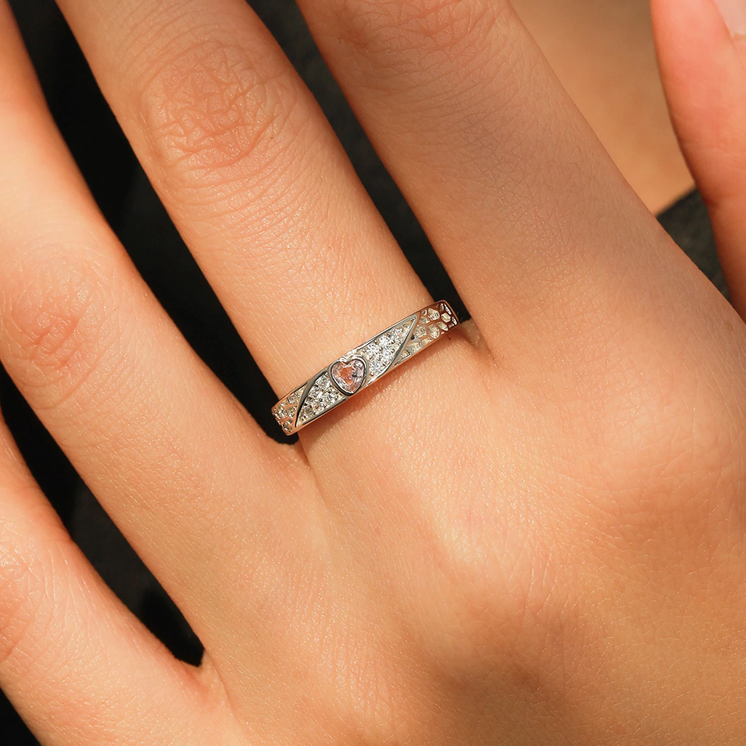 Ailmay  Retro 100% 925 Sterling Silver Champagne Love Zircon Ring For Women, Suitable For Everyday Wear And As Gifts