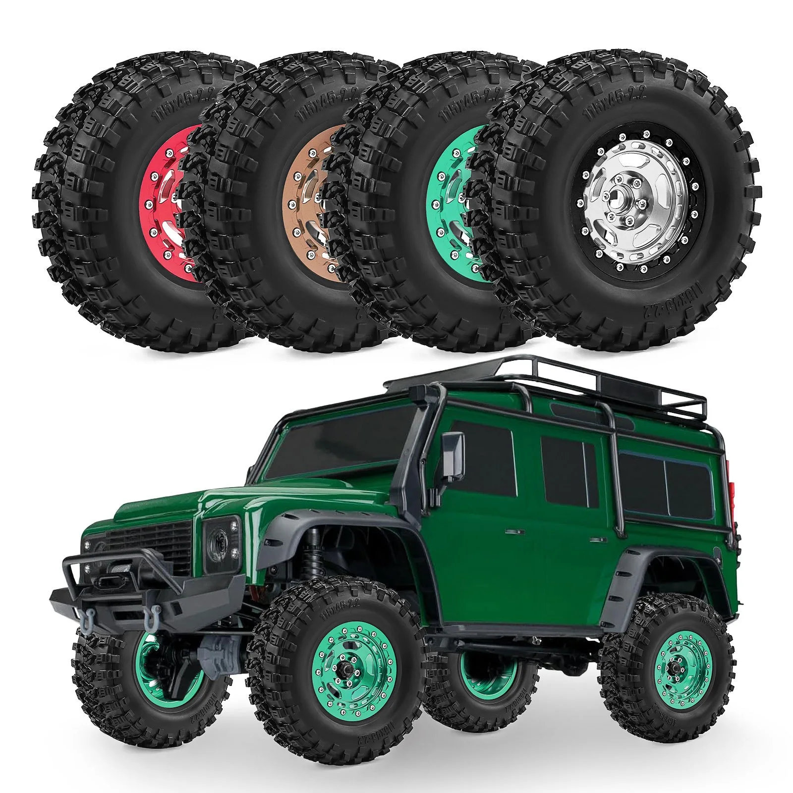 

2.2-inch Rims with 115mm Tires Suitable for 1/10 and 1/8 Scale SCX10 TRX4 H8H 4083 CROSS W336 Remote Control Crawler
