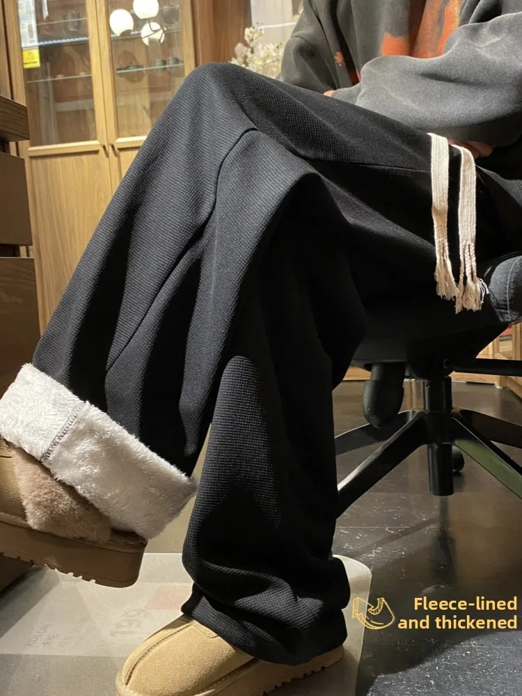 

Мужские зимние утепленные брюки с начесом, широкие, повседневные, прямого кроя, свободные спортивные брюки, длинные повседневные брюки