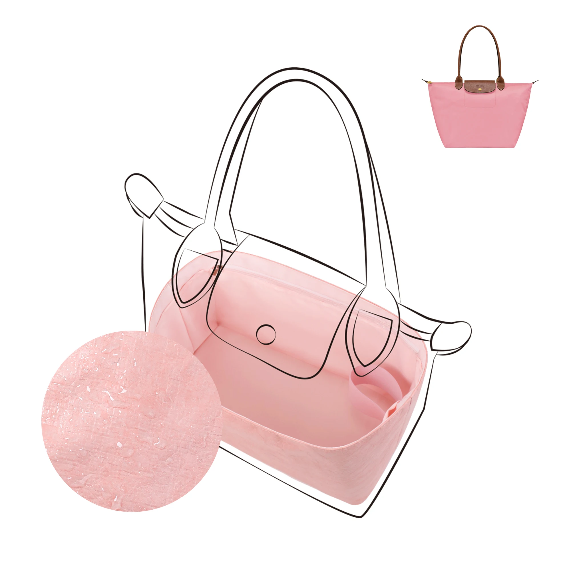 dgaz-軽量財布オーガナイザーインサート-longchamp-le-pliage-オリジナルバッグ、シルクとデュポンペーパーハンドバッグインナー高級バッグ用